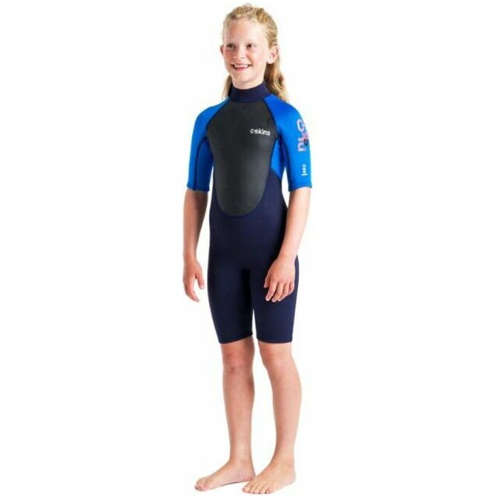 2024 C-Skins Junior Element 3/2mm Back Zip Shorty Wetsuit C-EL32SHJ - Slate / Cyan / Multi